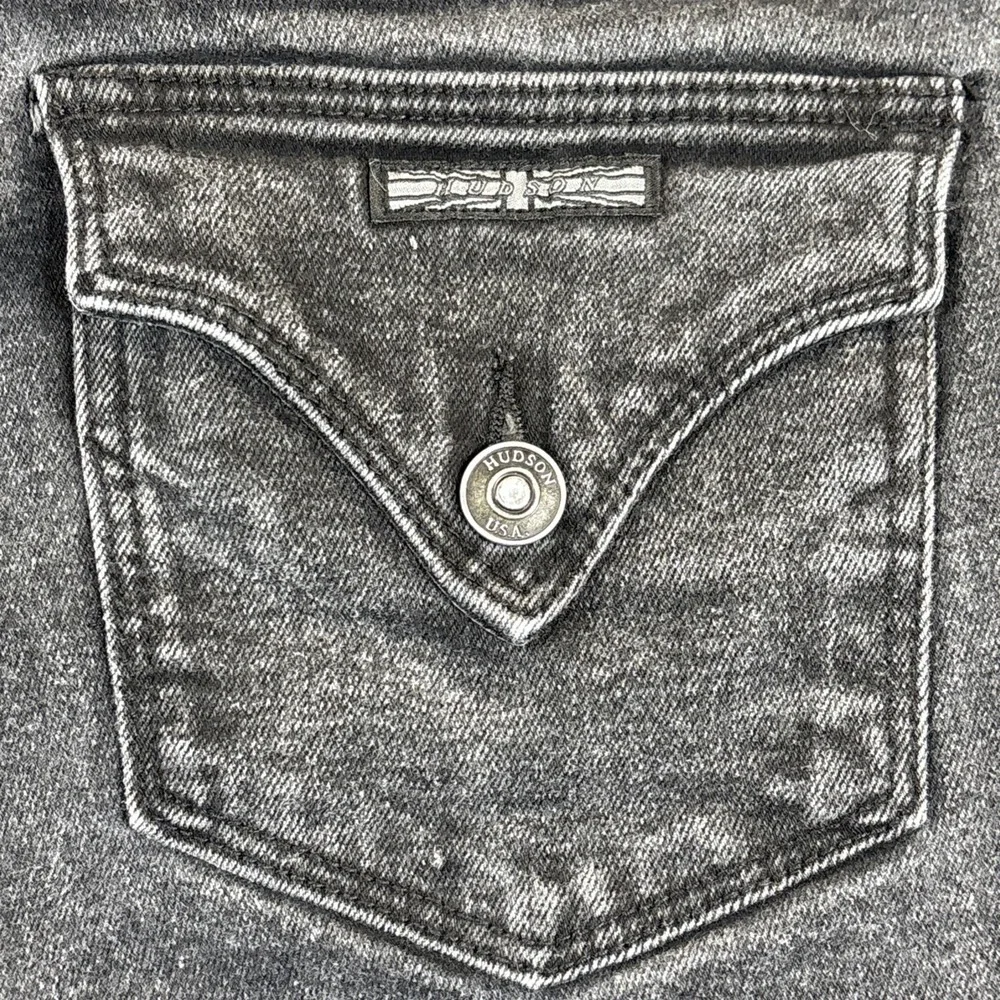 Hudson Mid Rise Straight Leg Jeans Women's 12 34x29 Flap Pockets Black‎ Stretch